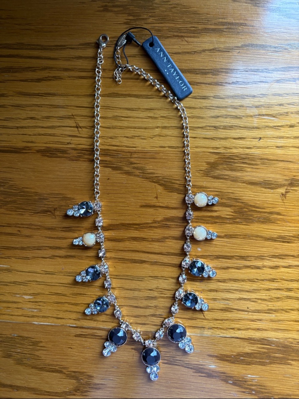 Ann Taylor Gold-Tone Necklace with Black and Cream Stones NWT